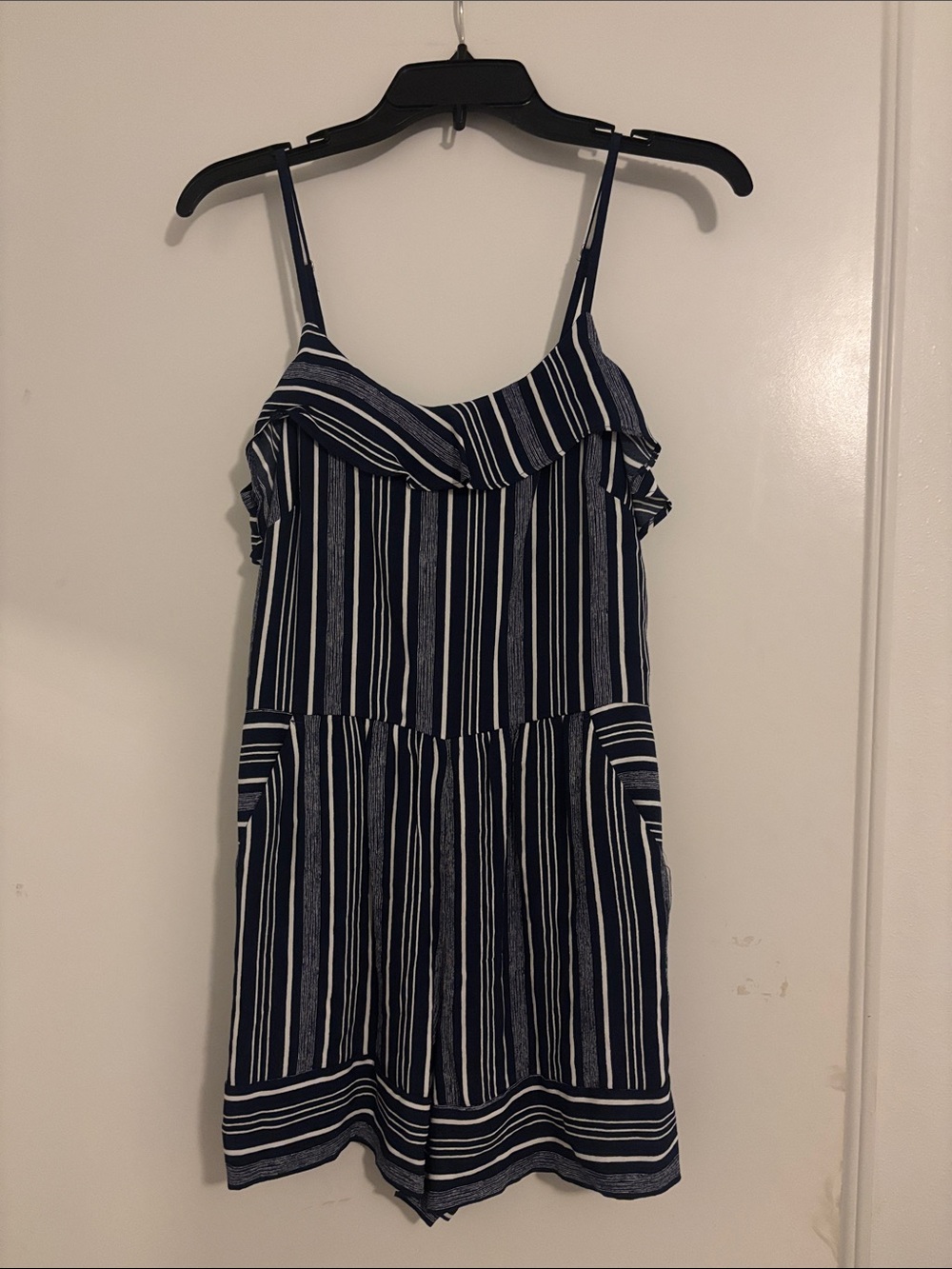 LOFT Navy and White Striped Spaghetti Strap Romper
